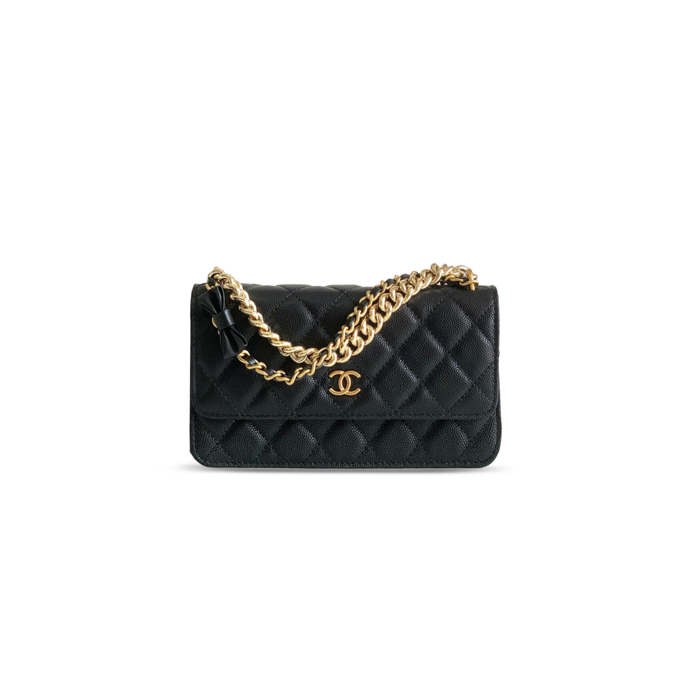 Ch*el lychee peel cc turnlock wallet on chain woc black ap6467 (20*11.5*4.5cm)
